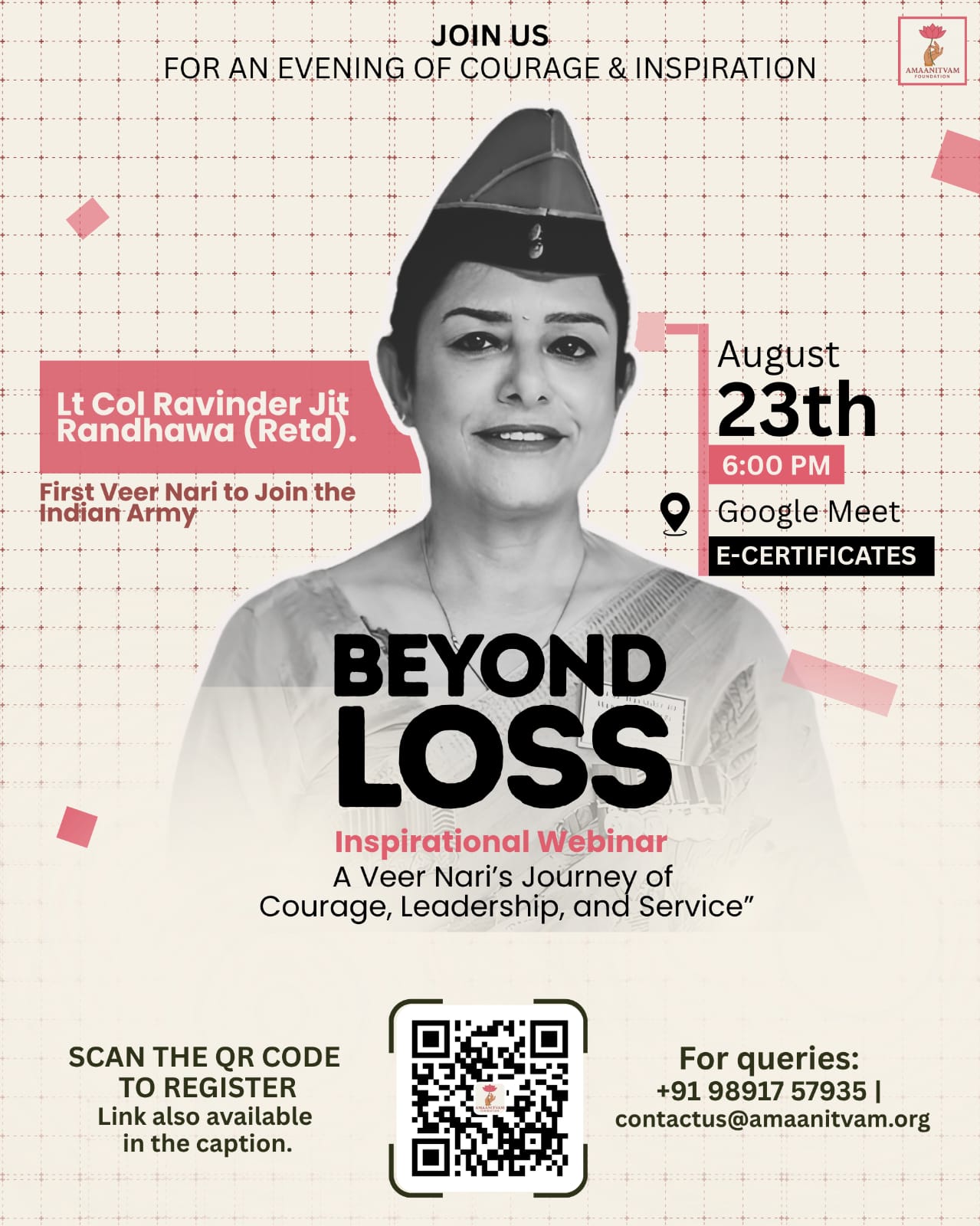 Upcoming webinar: Beyond Loss | A Veer Nari's Journey of Courage, Leadership, and Service